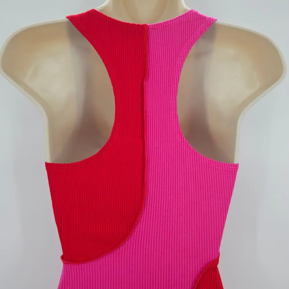 Naked Wardrobe Womans size XL Rib Colorblock Racerback Midi Dress Pink/Red NWOT - Picture 5 of 8